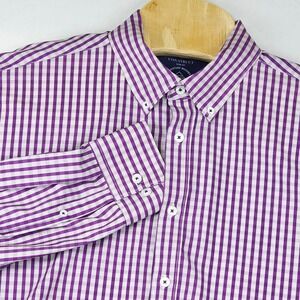 CONSTRUCT Men's Shirt XL Slim Fit Purple‎ White Gingham Moisture Wicking